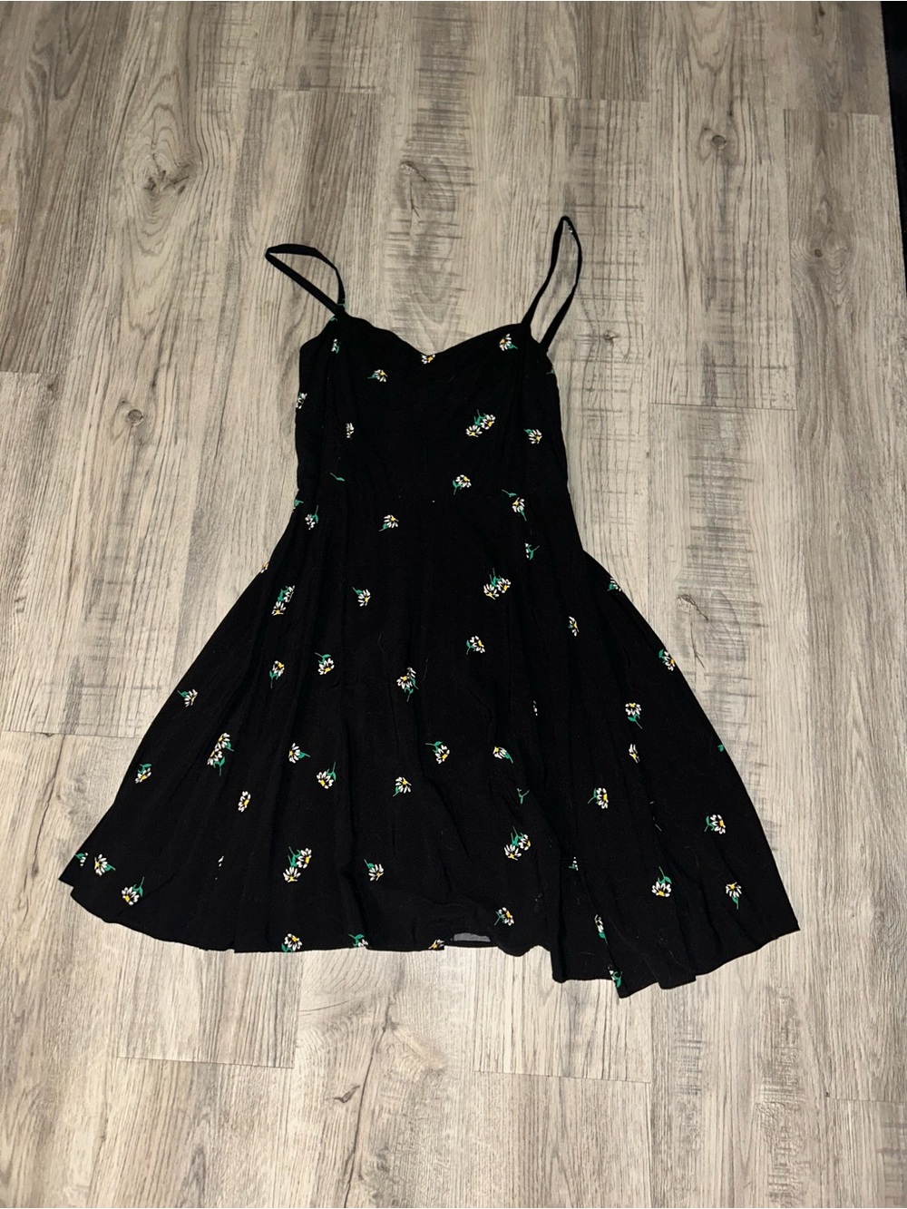 Old Navy Black Mini Dress with Green and White Floral Accents